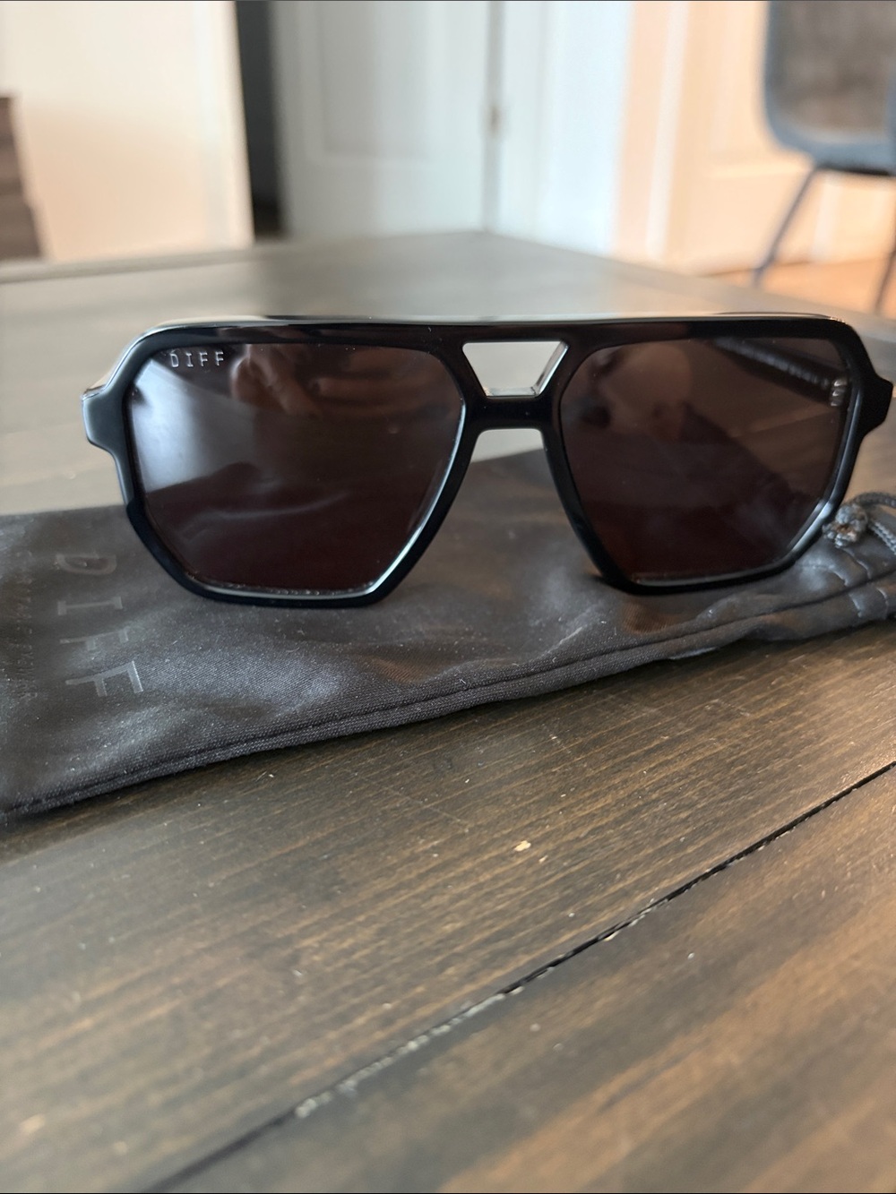 DIFF Black Aviator-Style Sunglasses